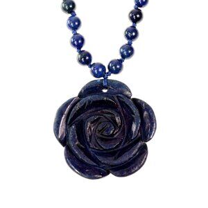 Lapis Lazuli Necklace Carved Rose Bead